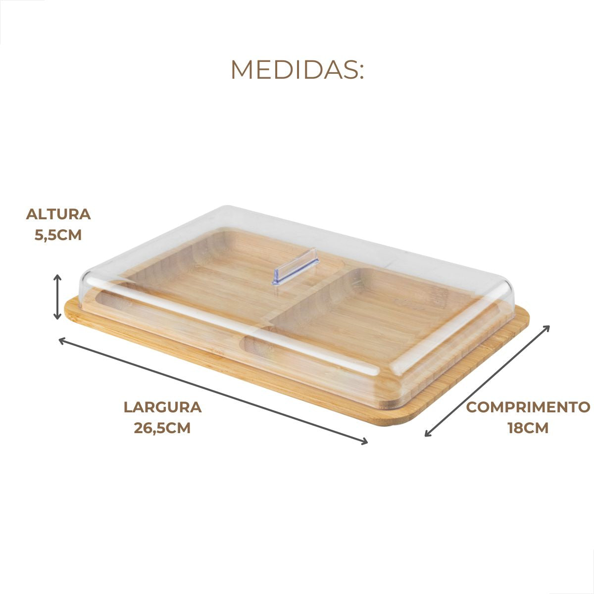 Porta Frios Duplo, Base De Bambu Com Tampa Mesa Posta Queijo - Elegância Para Sua Mesa Âncora Shopp