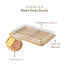Porta Frios Duplo, Base De Bambu Com Tampa Mesa Posta Queijo - Elegância Para Sua Mesa Âncora Shopp