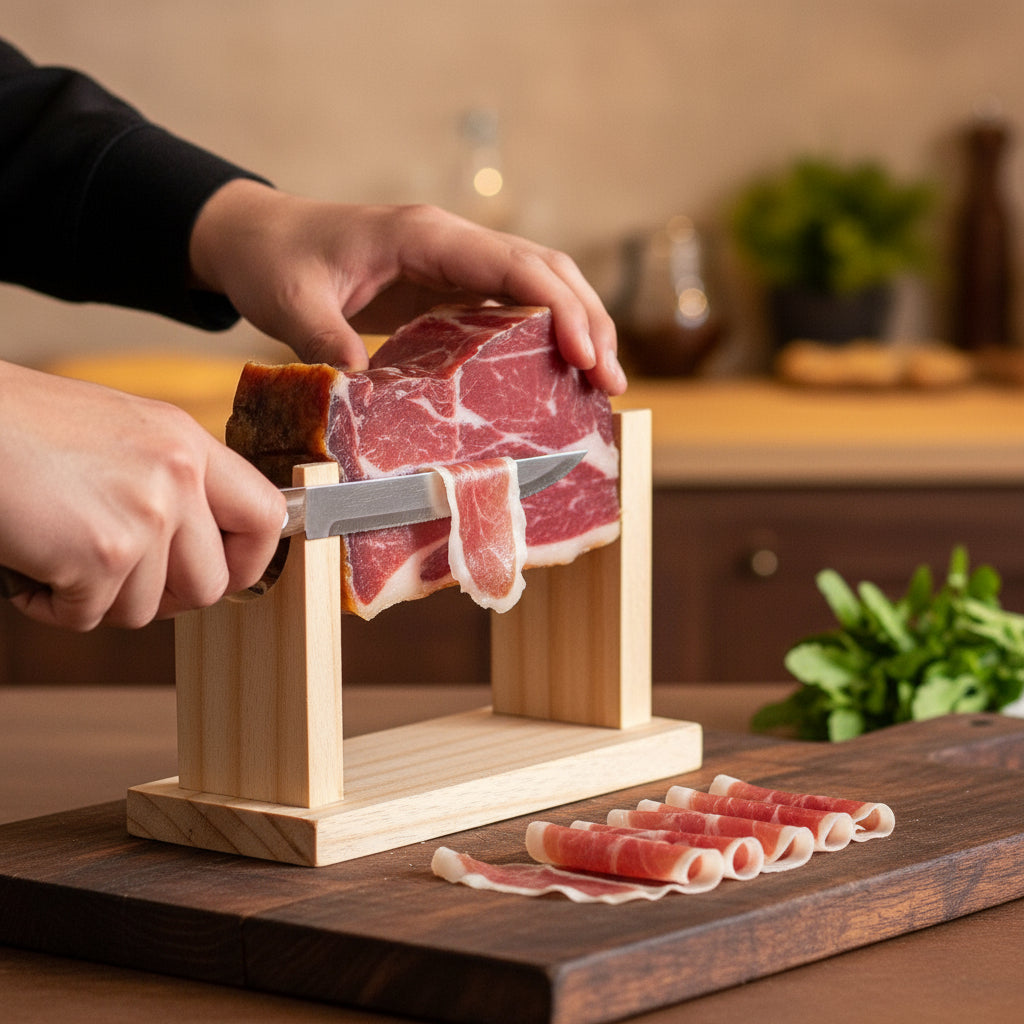 Kit Mini Jamon Serrano 12m Salamanca 1kg + Suporte + Faca