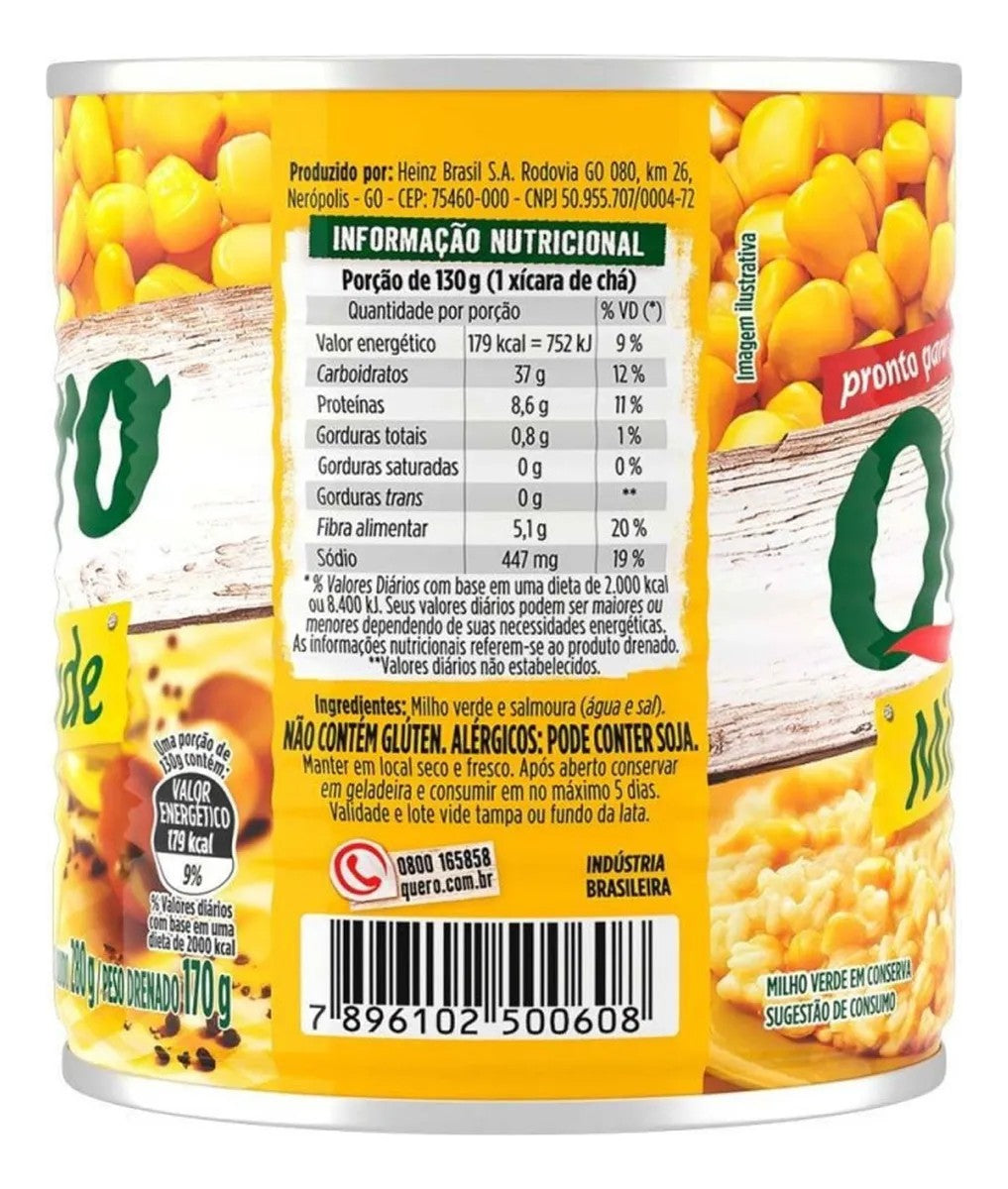 Milho Verde Quero Em Conserva 170g - Kit Com 6 Latas