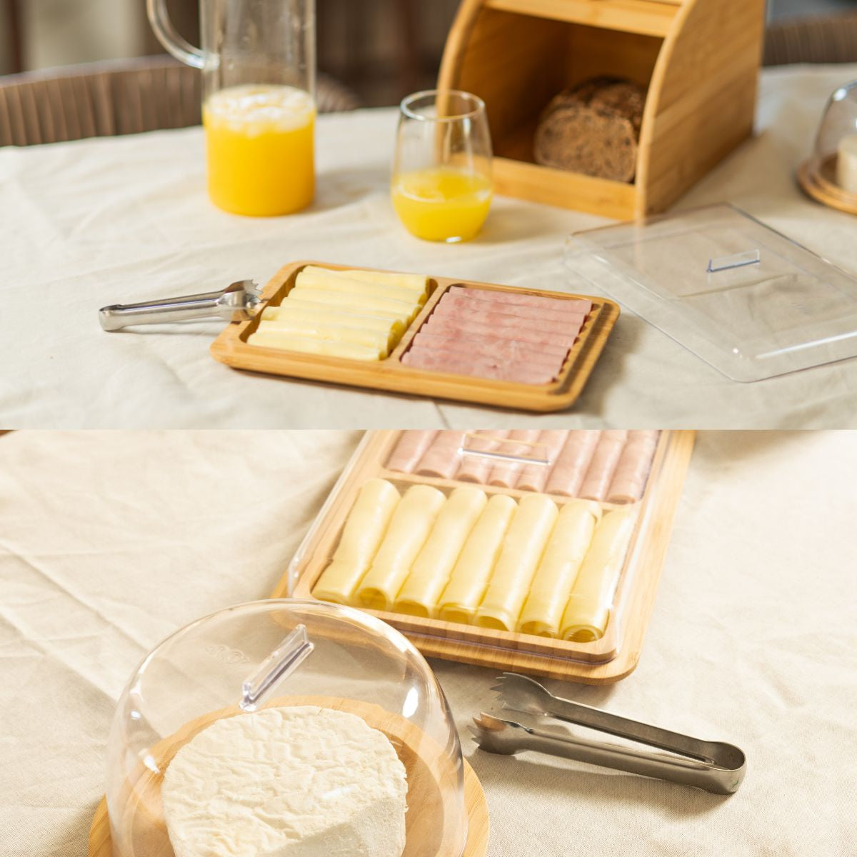 Porta Frios Duplo, Base De Bambu Com Tampa Mesa Posta Queijo - Elegância Para Sua Mesa Âncora Shopp
