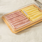 Porta Frios Duplo, Base De Bambu Com Tampa Mesa Posta Queijo - Elegância Para Sua Mesa Âncora Shopp