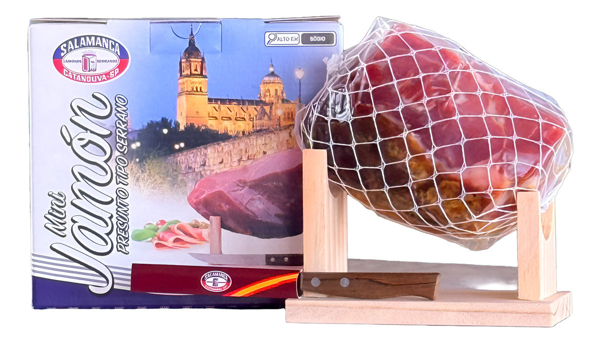 Kit Mini Jamon Serrano 12m Salamanca 1kg + Suporte + Faca