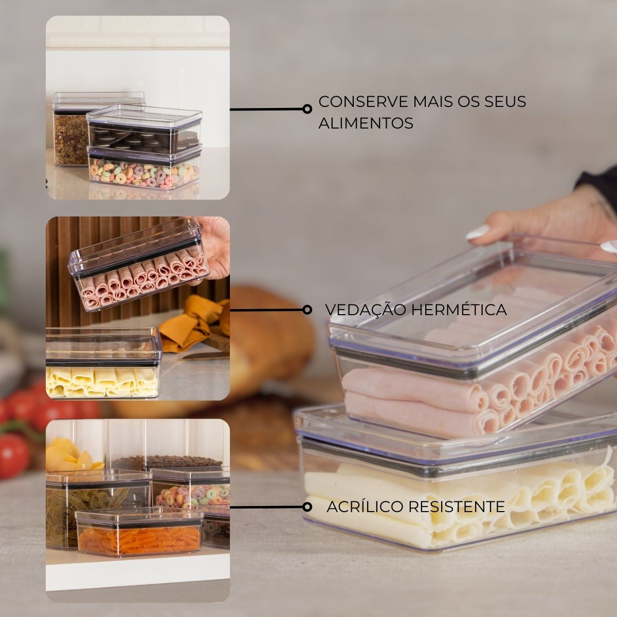 Kit 3 Pote Hermético Paramount Porta Frios Empilhavel 770ml Cor Transparente