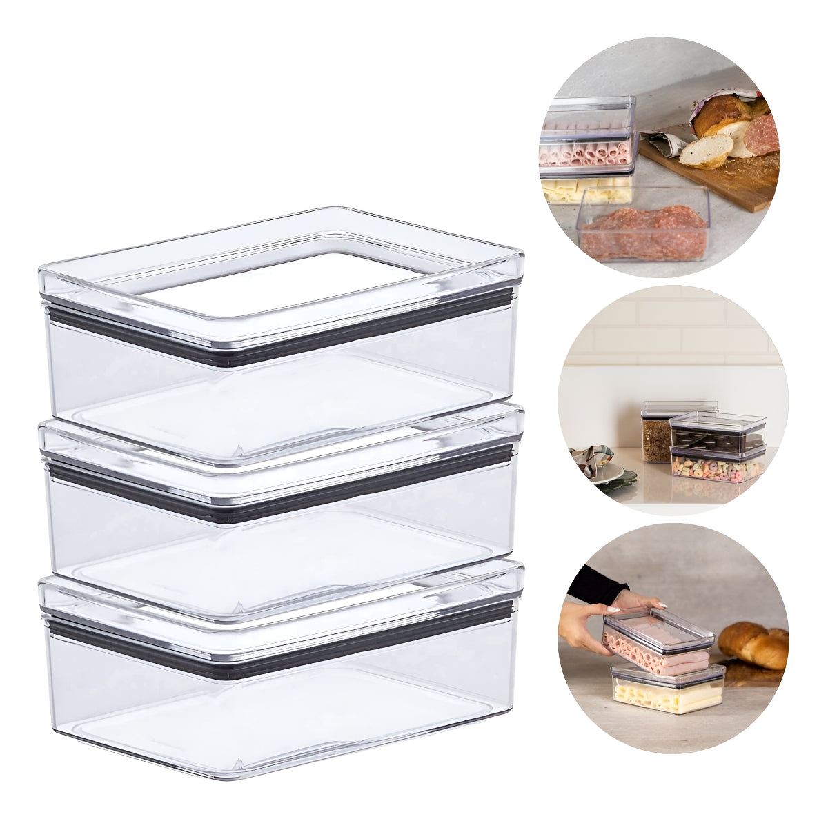 Kit 3 Pote Hermético Paramount Porta Frios Empilhavel 770ml Cor Transparente