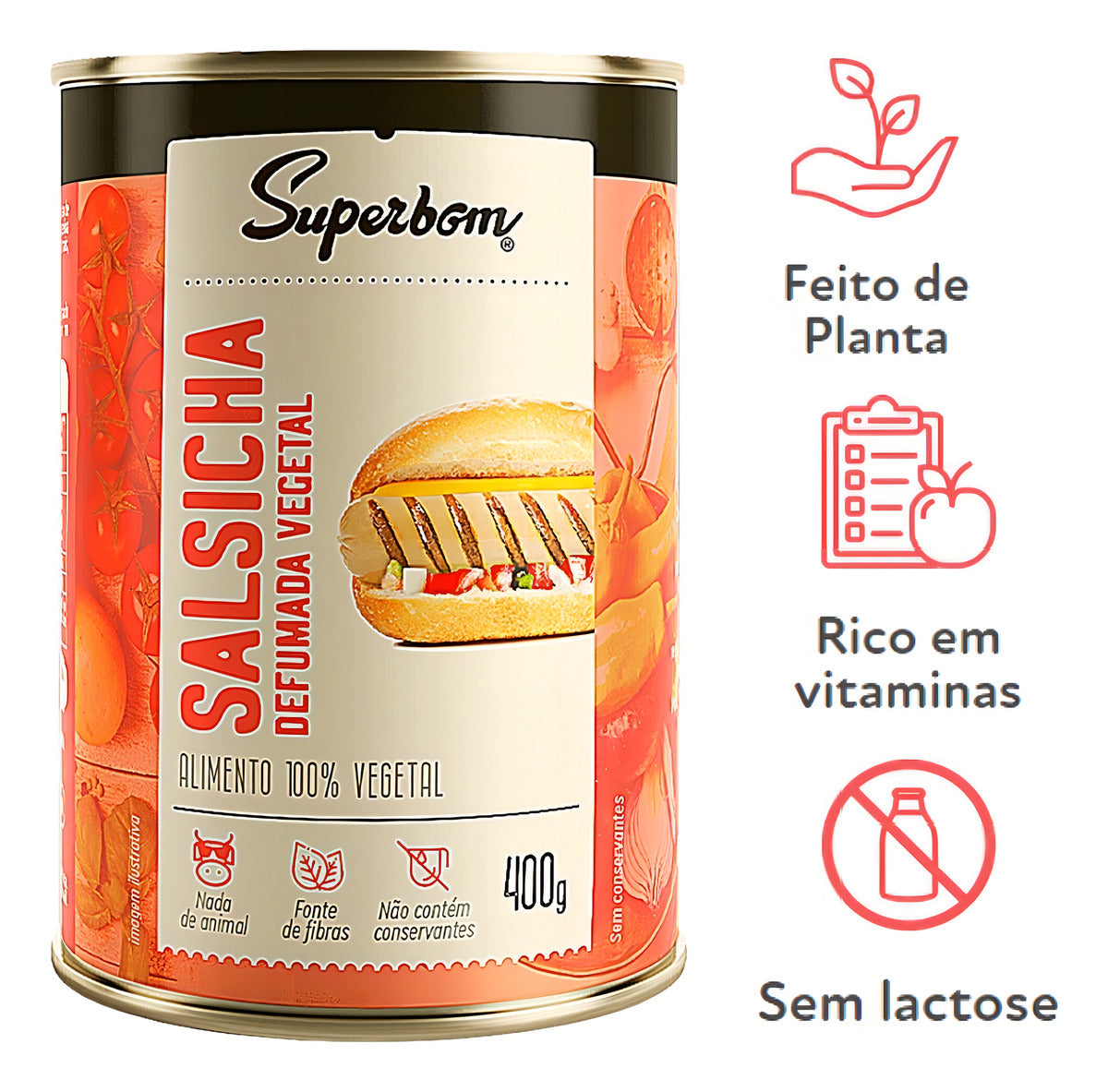 Salsicha Vegetal Defumada Superbom Lata 300g
